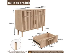 Aparador de 100 cm, móvel de arrumação com 2 gavetas e 2 portas, armário de cozinha para sala de estar, madeira. Natural claro