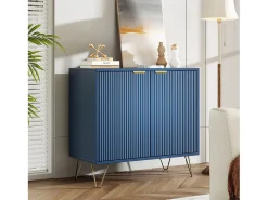 Aparador de Duas Portas em Azul Marinho com Pés Dourados – Design Moderno e Elegante^ Consola
