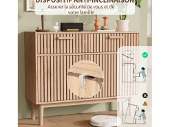 Aparador em Madeira Maciça com 2 Gavetas e 2 Portas – Design Nórdico, 100x35x80cm, Cor Natural^ Consola