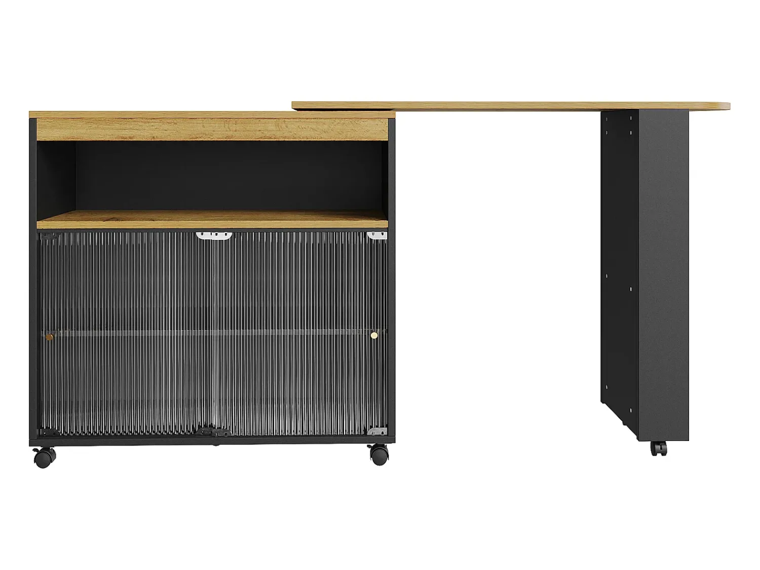 Móvel De Bar*ModernLuxe Aparador、Armário bar giratório e retrátil com LED - compartimentos e suporte para temperos - Preto