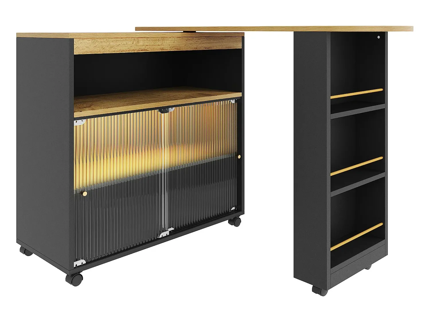 Móvel De Bar*ModernLuxe Aparador、Armário bar giratório e retrátil com LED - compartimentos e suporte para temperos - Preto