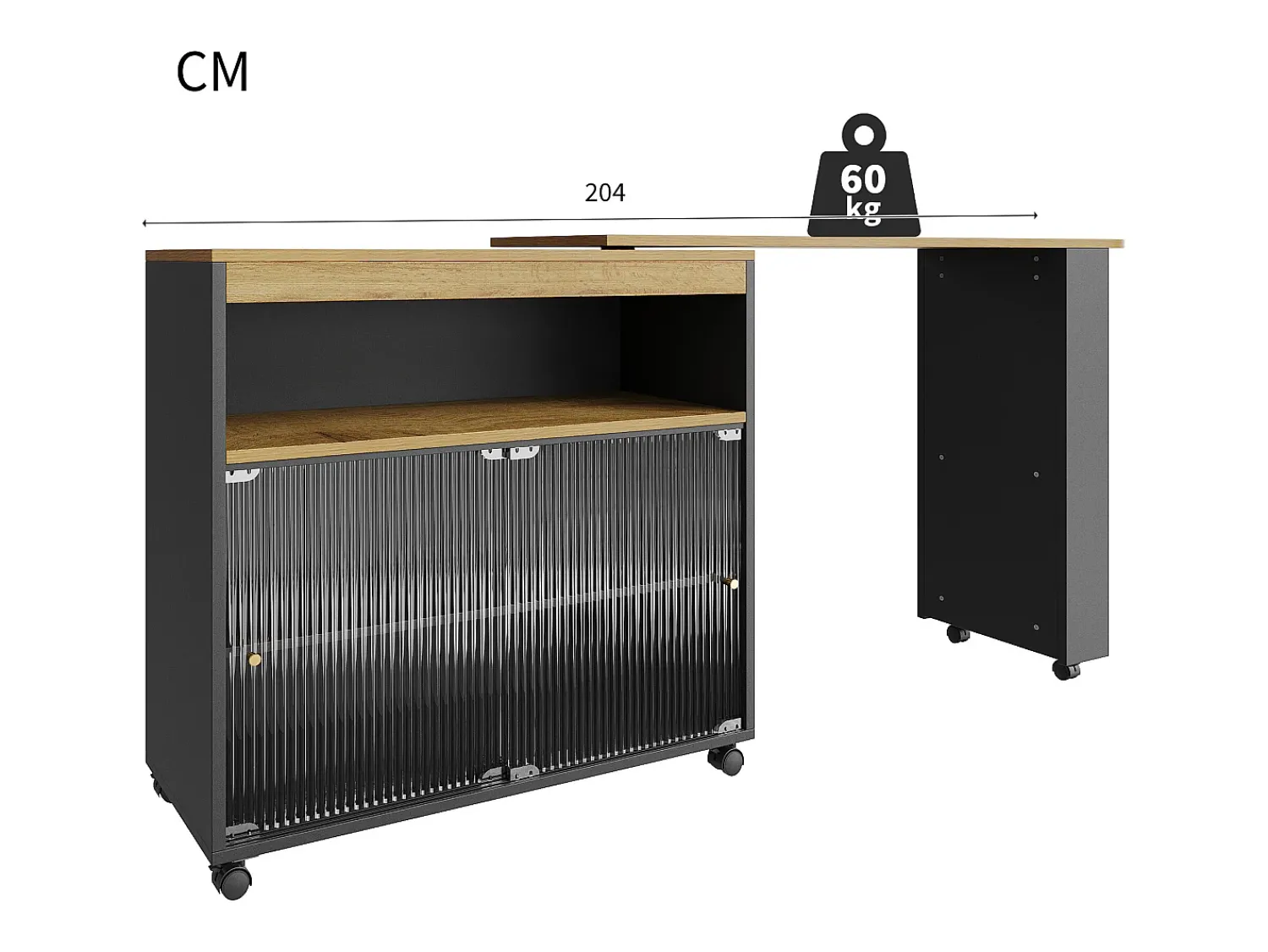 Móvel De Bar*ModernLuxe Aparador、Armário bar giratório e retrátil com LED - compartimentos e suporte para temperos - Preto