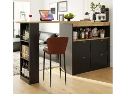 Móvel De Bar|ModernLuxe Aparador、Móvel bar giratório e retrátil - 4 gavetas e 4 compartimentos - Preto