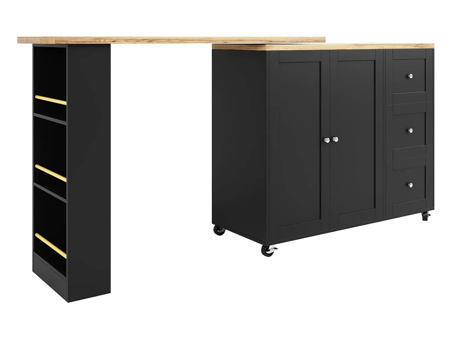 Móvel De Bar*ModernLuxe Aparador、Móvel bar giratório - MDF - 3 gavetas e 2 portas - Preto