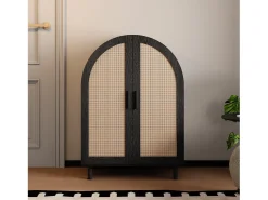 Merax Aparador/sapato - 70 x 40 x 100 cm - com 2 portas vazadas de vime + 3 prateleiras - MDF - natural^ Móvel De Arrumação|Sapateira