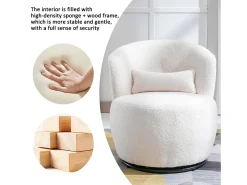 Poltrona*DripeX Armacha giradora em tecido de pelúcia branca com travesseiro lombar e pé de metal - máximo 100kg - 65x65x73cm Branco