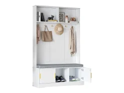 Móvel De Entrada*Merax Armário - 120 x 40 x 191 cm - com sapateira + guarda-roupa + 6 ganchos triplos - aglomerado - Branco