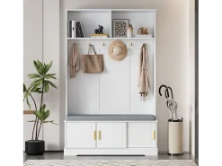 Móvel De Entrada*Merax Armário - 120 x 40 x 191 cm - com sapateira + guarda-roupa + 6 ganchos triplos - aglomerado - Branco