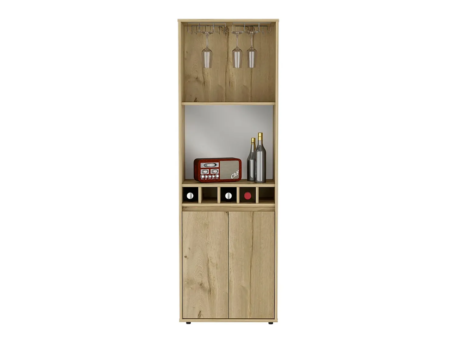 TuHome Armário bar em melamina Prana com 4 prateleiras, 2 portas, 4 suportes para garrafas e 6 suportes para copos, , 180 cm X 58.4 cm X 37 cm^ Vitrina