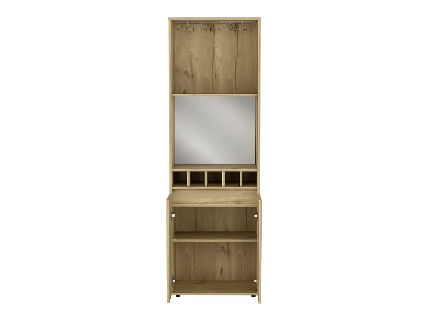 TuHome Armário bar em melamina Prana com 4 prateleiras, 2 portas, 4 suportes para garrafas e 6 suportes para copos, , 180 cm X 58.4 cm X 37 cm^ Vitrina