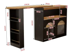 Merax Armário bar giratório - 2 portas, 3 prateleiras de armazenamento e nicho - Tampo com efeito madeira MDF - LEDs - Natural e^ Móvel De Bar