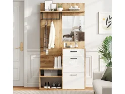 Móvel De Entrada|Merax Armário com espelho - 100 x 38,5 x 190 cm - com sapateira + 1 gaveta + 1 guarda-roupa - aglomerado - natural Natural claro