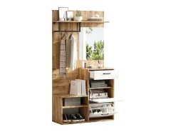 Móvel De Entrada|Merax Armário com espelho - 100 x 38,5 x 190 cm - com sapateira + 1 gaveta + 1 guarda-roupa - aglomerado - natural Natural claro