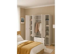 Online Dmora Armário com quatro portas e três gavetas, cor , mede 154 x 200 x 49 cm Branco