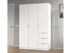 Dmora Armário Ddermak, guarda-roupa de quarto com 3 portas e 3 gavetas, armário com 3 prateleiras e varão, 135x52h200 cm,^ Móvel De Entrada