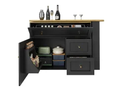 Móvel De Bar*Merax Armário de bar extensível - 138-204 x 39 x 105 cm - com prateleira para lanches + 2 gavetas + 2 portas - MDF + Metal - Preto