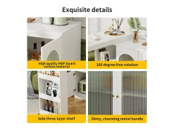 Móvel De Bar|Merax Armário de bar giratório - 3 portas e prateleiras de armazenamento - MDF madeira e vidro - para sala de jantar ou sala de estar - Branco