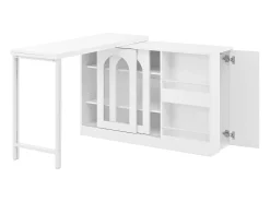 Móvel De Bar| Armário de bar giratório preto - Mesa de bar com 2 portas de vidro e 2 compartimentos de arrumação abertos - tampo giratório Branco