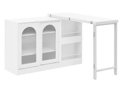 Móvel De Bar| Armário de bar giratório preto - Mesa de bar com 2 portas de vidro e 2 compartimentos de arrumação abertos - tampo giratório Branco