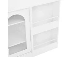 Móvel De Bar| Armário de bar giratório preto - Mesa de bar com 2 portas de vidro e 2 compartimentos de arrumação abertos - tampo giratório Branco