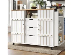 Móvel De Arrumação|Merax Armário de cozinha com porta - 110 x 42 x 90 cm - carrinho de cozinha com 3 gavetas - MDF - Branco