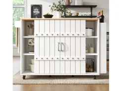 Móvel De Arrumação|Merax Armário de cozinha com porta - 110 x 42 x 90 cm - carrinho de cozinha com 3 gavetas - MDF - Branco