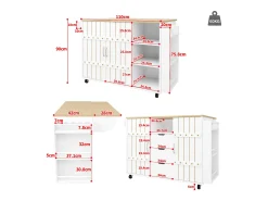 Móvel De Arrumação|Merax Armário de cozinha com porta - 110 x 42 x 90 cm - carrinho de cozinha com 3 gavetas - MDF - Branco