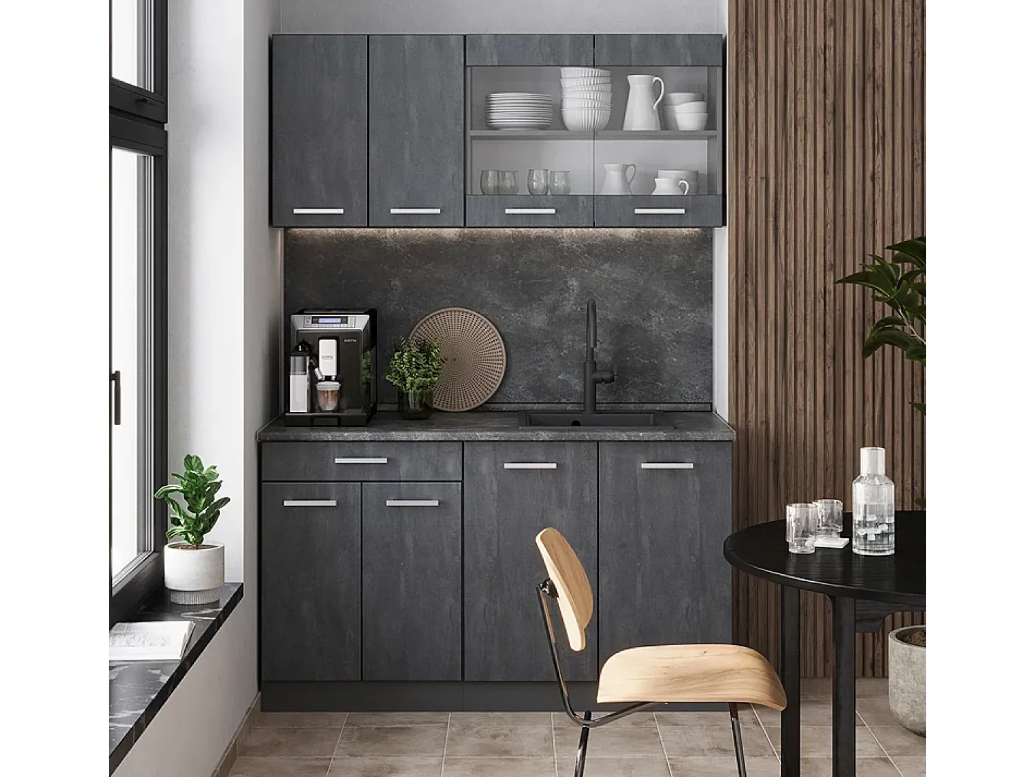 Móvel De Arrumação*Vicco Armário de cozinha para sótão inclinado concreto 120x46x81.6 r-line Preto