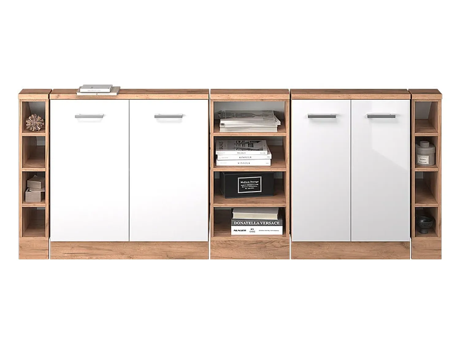 Best Vicco Armário de cozinha para sótão inclinado alto brilho 210x46x81.6 r-line Branco