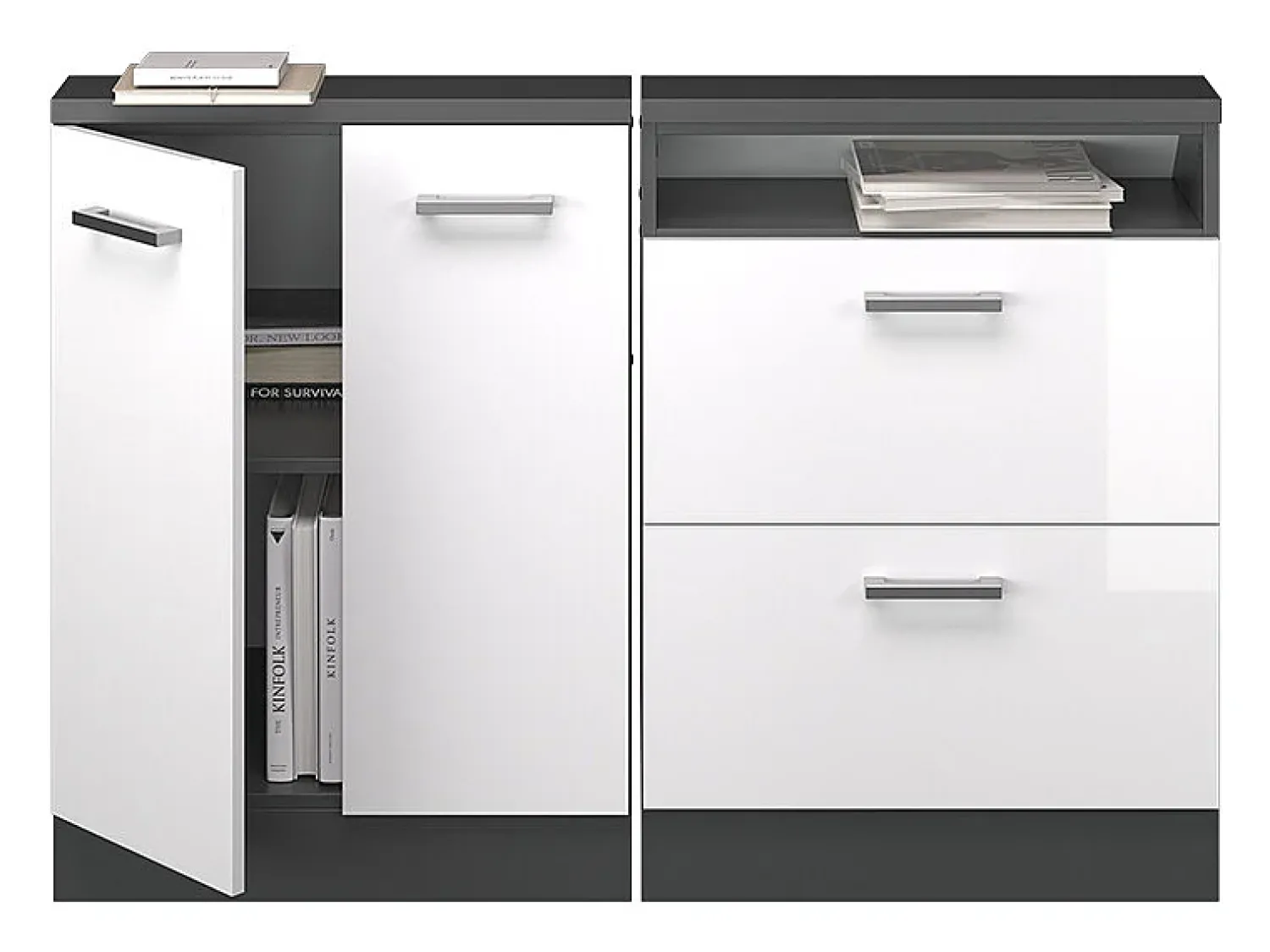 Vicco Armário de cozinha para sótão inclinado alto brilho 120x46x81.6 r-line^ Móvel De Arrumação