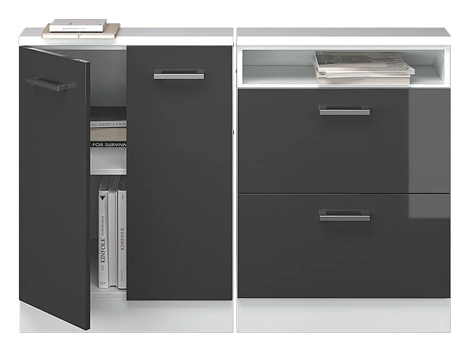 Vicco Armário de cozinha para sótão inclinado antracite alto brilho 120x46x81.6 r-line^ Móvel De Arrumação