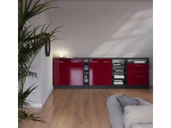 Móvel De Arrumação|Vicco Armário de cozinha para sótão inclinado alto brilho 140x46x81.6 r-line Vermelho