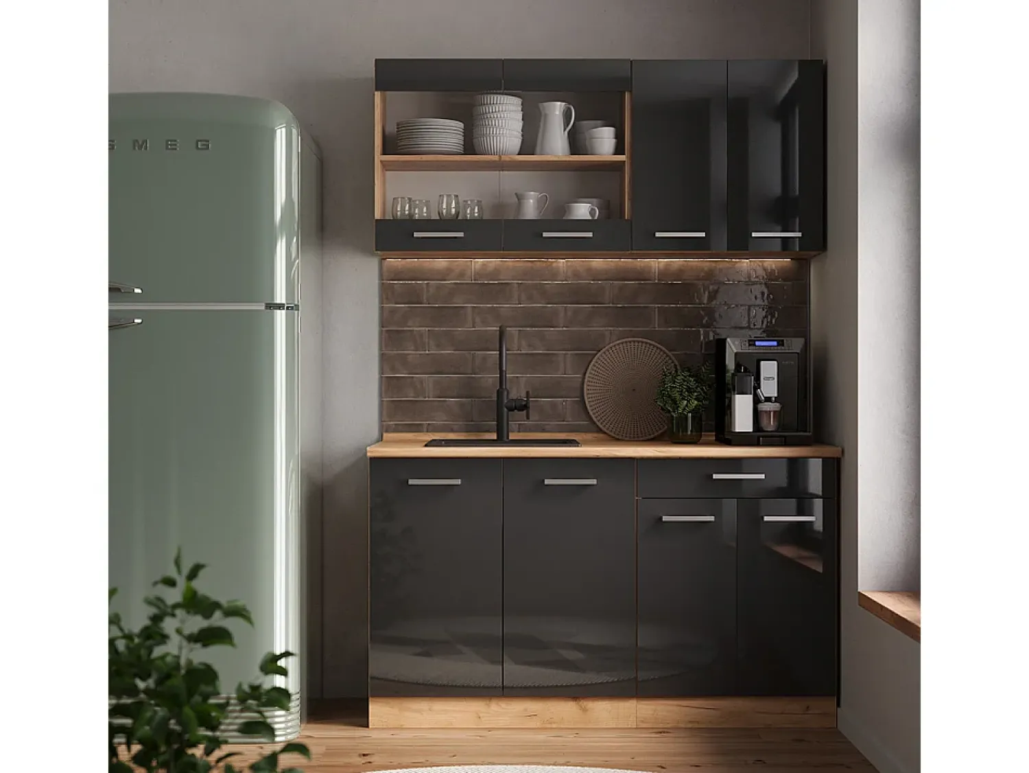 Móvel De Arrumação*Vicco Armário de cozinha para sótão inclinado antracite alto brilho 80x46x81.6 r-line Cinza antracite