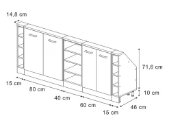 Clearance Vicco Armário de cozinha para sótão inclinado alto brilho 210x46x81.6 r-line Branco