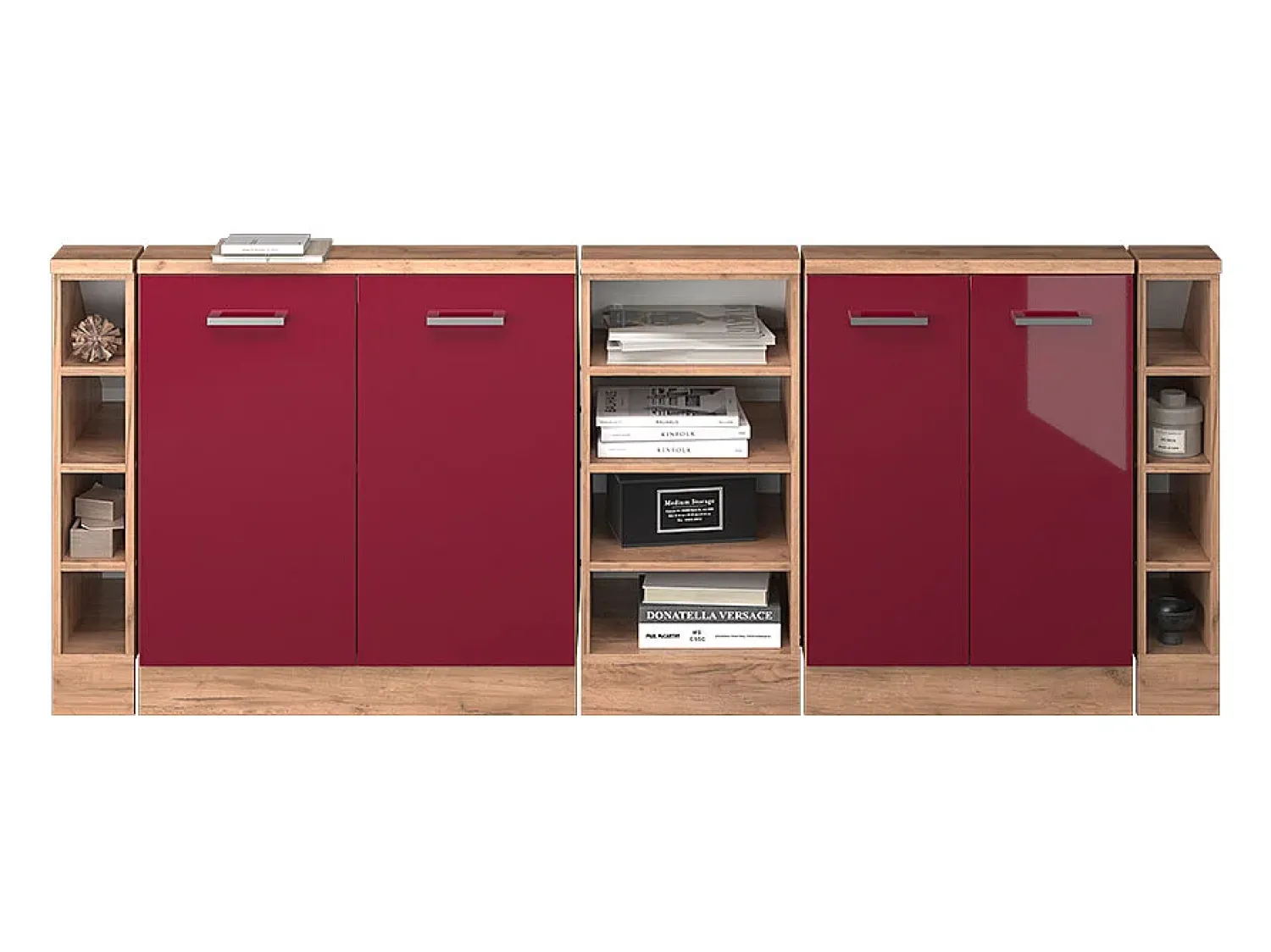 Clearance Vicco Armário de cozinha para sótão inclinado alto brilho 210x46x81.6 r-line Vermelho