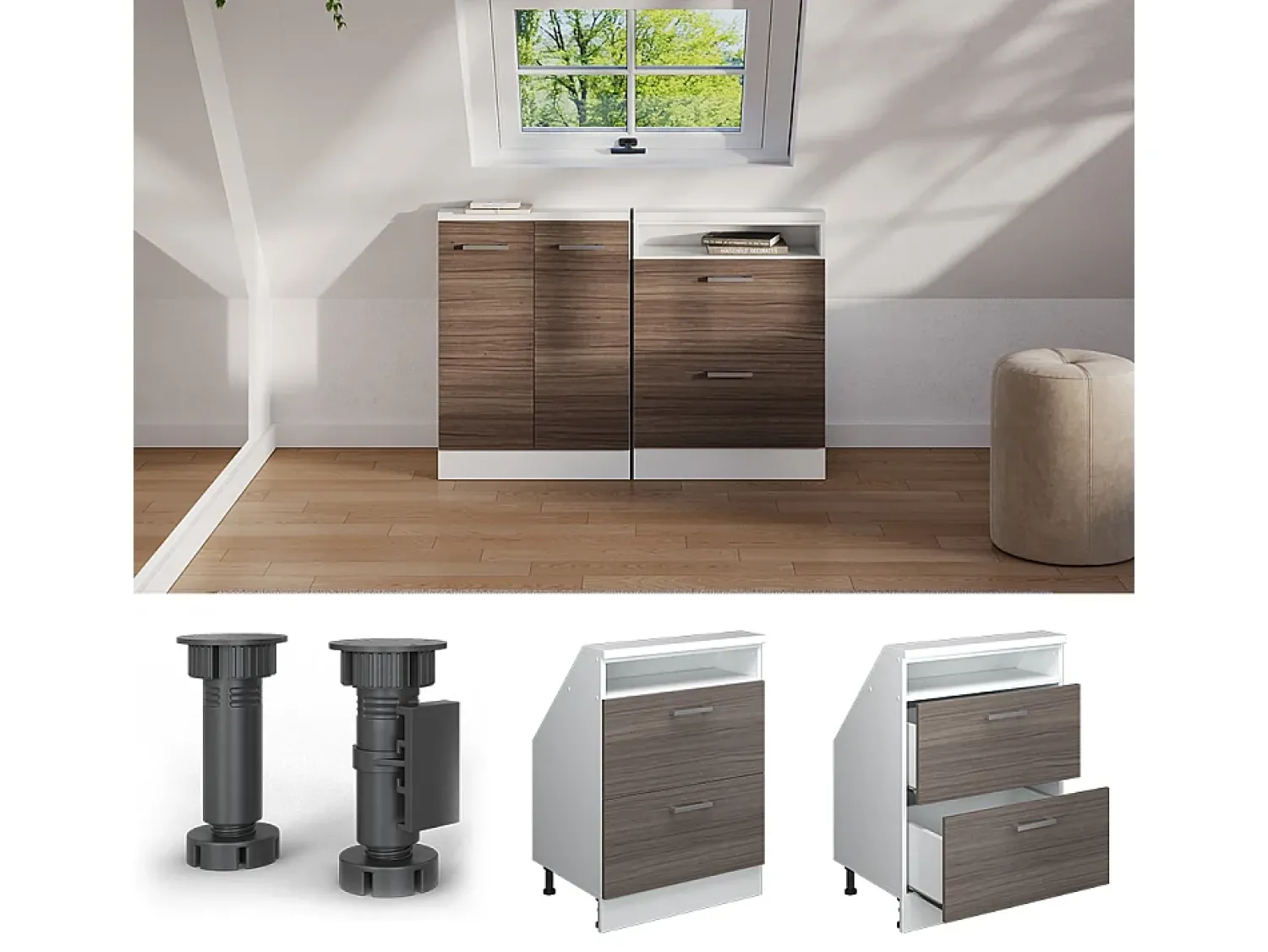 Móvel De Arrumação|Vicco Armário de cozinha para sótão inclinado cinza nobre 60x46x81.6 r-line Cinzento claro