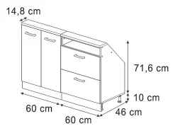Móvel De Arrumação*Vicco Armário de cozinha para sótão inclinado casa de campo branca 120x46x81.6 r-line Branco sujo
