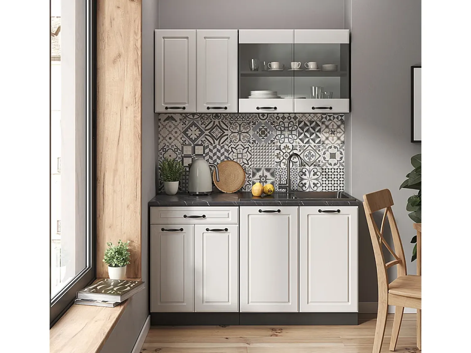 Móvel De Arrumação*Vicco Armário de cozinha para sótão inclinado casa de campo branca 120x46x81.6 r-line Branco sujo