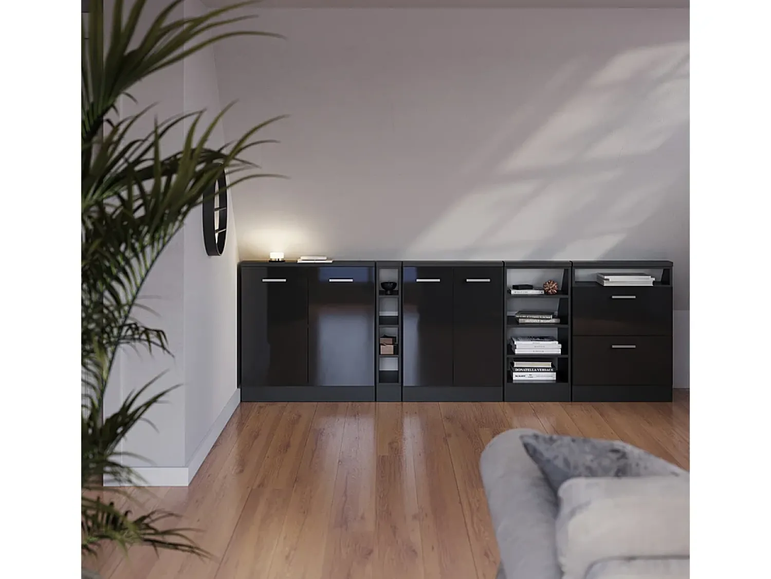 Vicco Armário de cozinha para sótão inclinado antracite alto brilho 60x46x81.6 r-line Cinza antracite