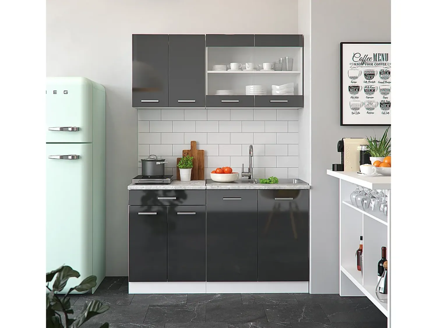 Vicco Armário de cozinha para sótão inclinado antracite alto brilho 80x46x81.6 r-line^ Móvel De Arrumação