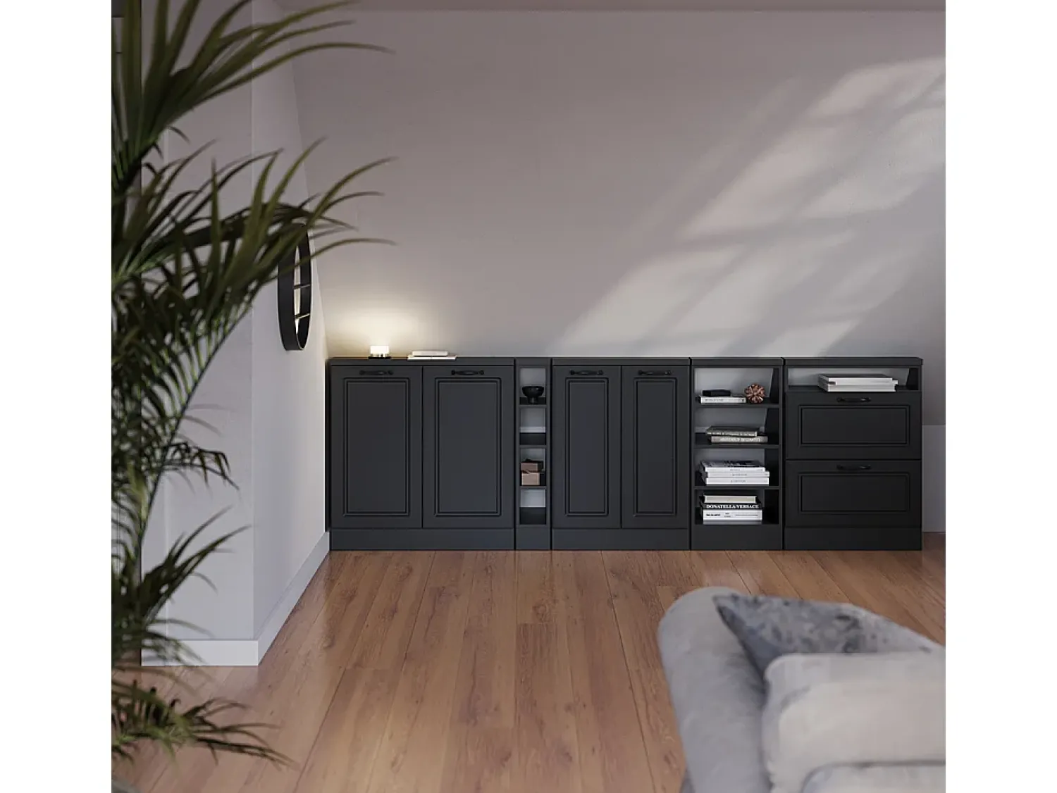 Móvel De Arrumação|Vicco Armário de cozinha para sótão inclinado casa de campo antracite 80x46x81.6 r-line Cinza antracite