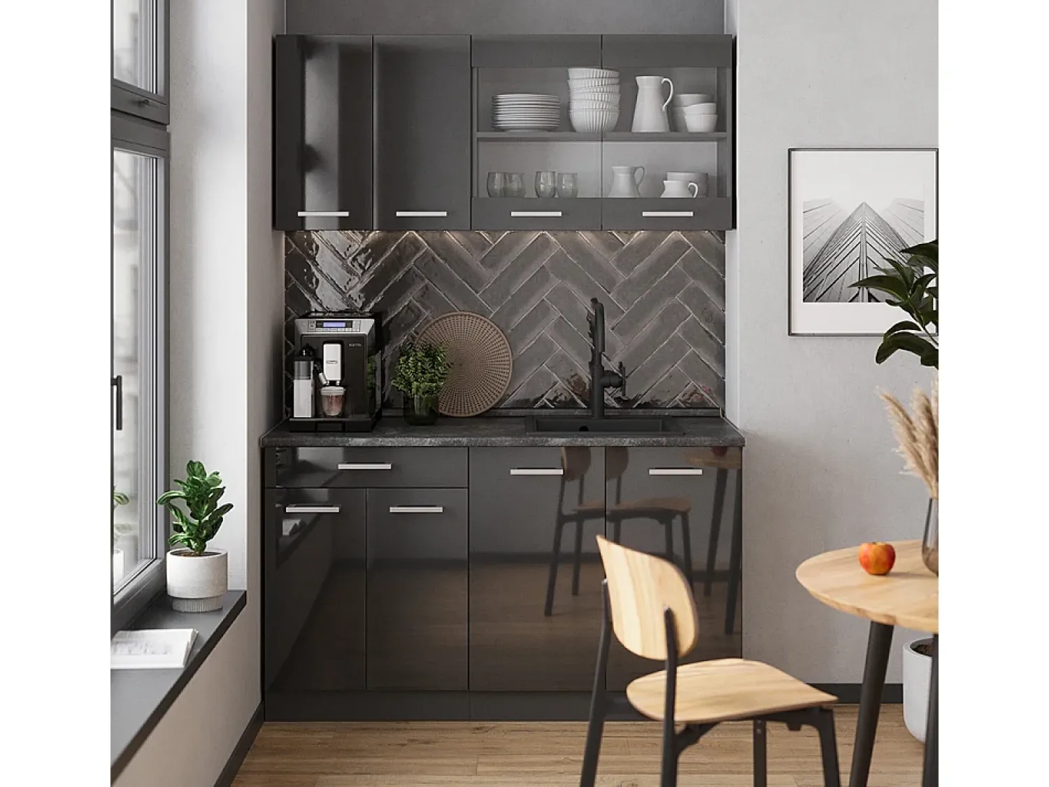 Vicco Armário de cozinha para sótão inclinado antracite alto brilho 120x46x81.6 r-line^ Móvel De Arrumação