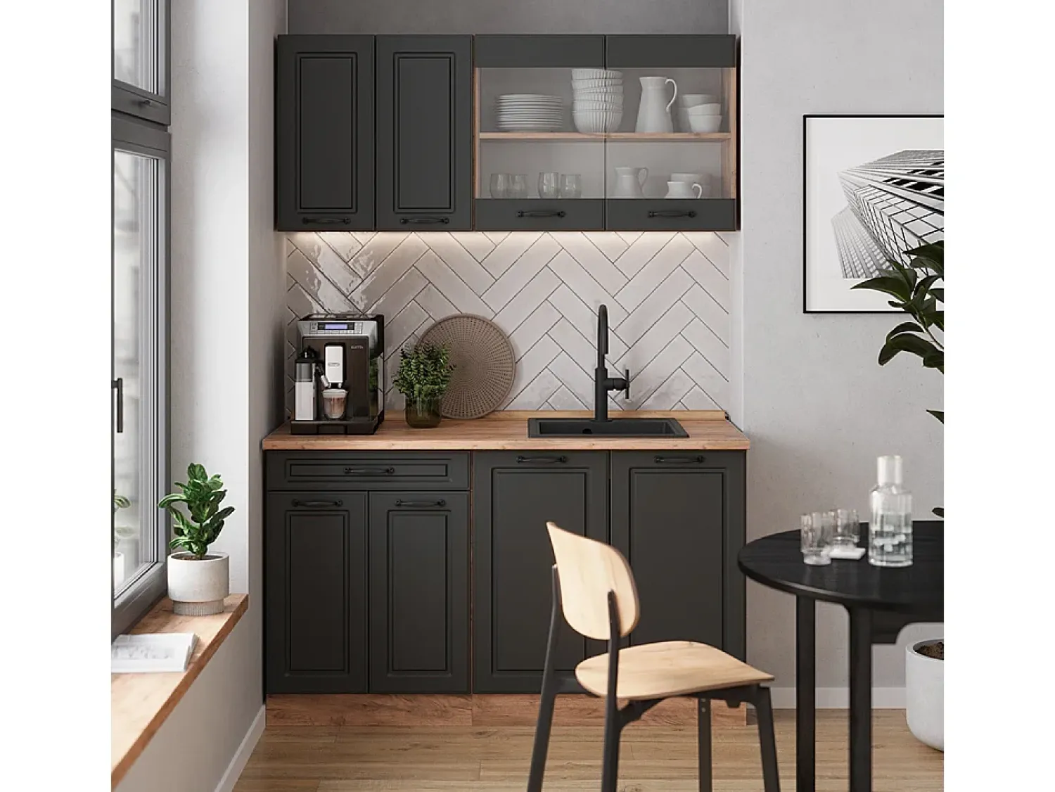 Outlet Vicco Armário de cozinha para sótão inclinado casa de campo antracite 60x46x81.6 r-line Cinza antracite