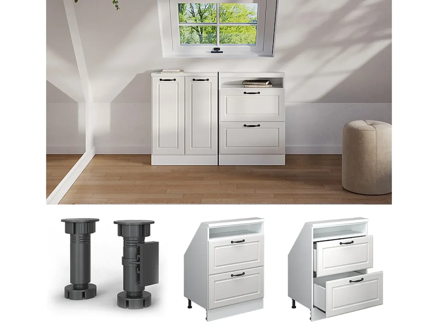Best Vicco Armário de cozinha para sótão inclinado casa de campo branca 60x46x81.6 r-line Branco sujo
