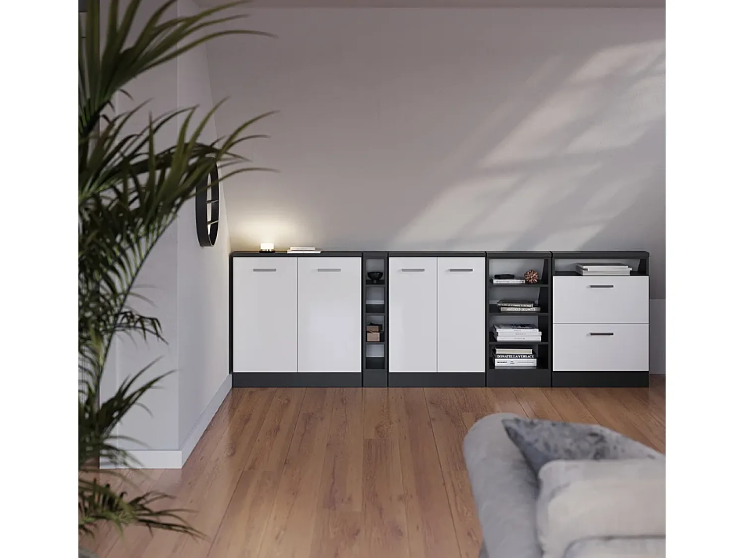 Clearance Vicco Armário de cozinha para sótão inclinado alto brilho 60x46x81.6 r-line Branco