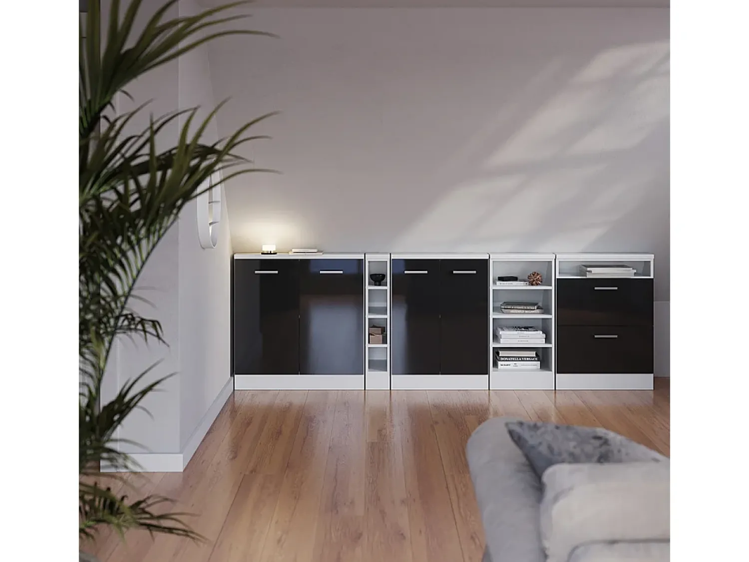 Vicco Armário de cozinha para sótão inclinado antracite alto brilho 60x46x81.6 r-line^ Móvel De Arrumação