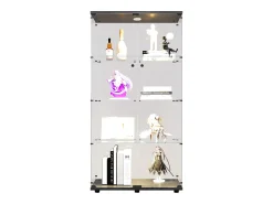 Vitrina* Armário de exposição LED em vidro 4 prateleiras, 80,49 x 36,49 x 163,9 cm, prateleira em vidro com 2 portas, armário de exposição independente, Preto
