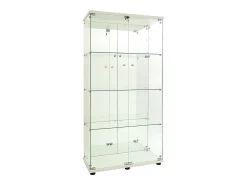 Vitrina| Armário de exposição LED em vidro 4 prateleiras, 80,49 x 36,49 x 163,9 cm, prateleira em vidro com 2 portas, armário de exposição independente, Branco