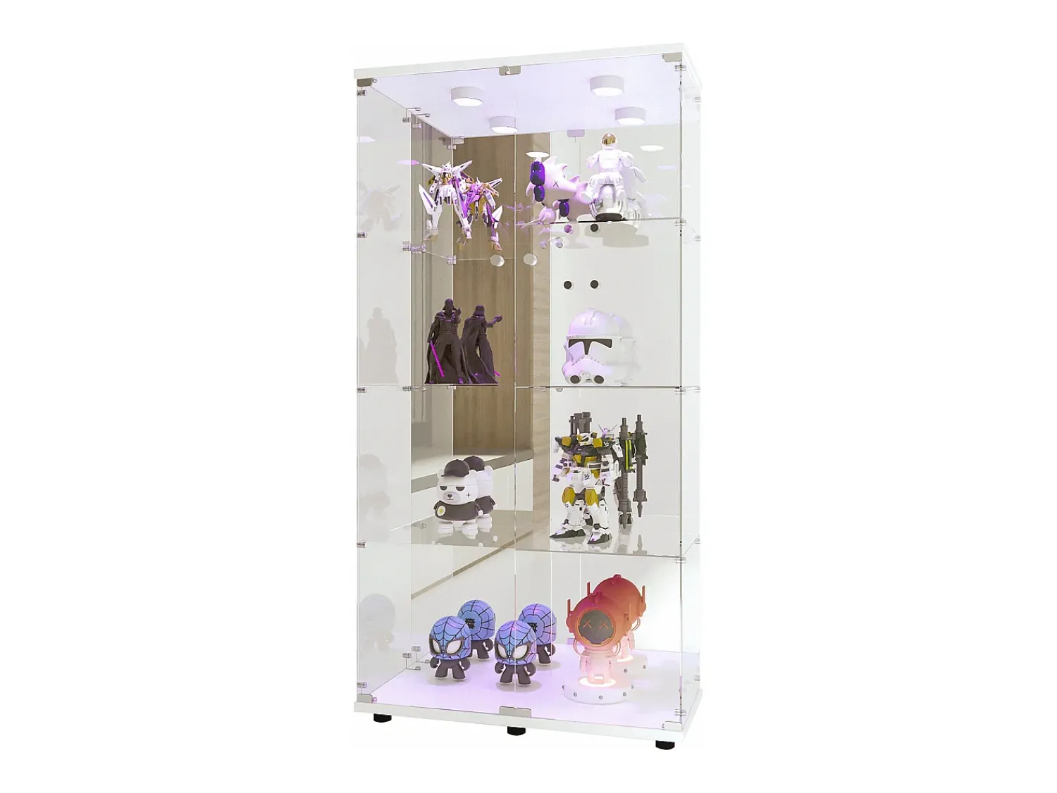 Vitrina| Armário de exposição LED em vidro 4 prateleiras, 80,49 x 36,49 x 163,9 cm, prateleira em vidro com 2 portas, armário de exposição independente, Branco