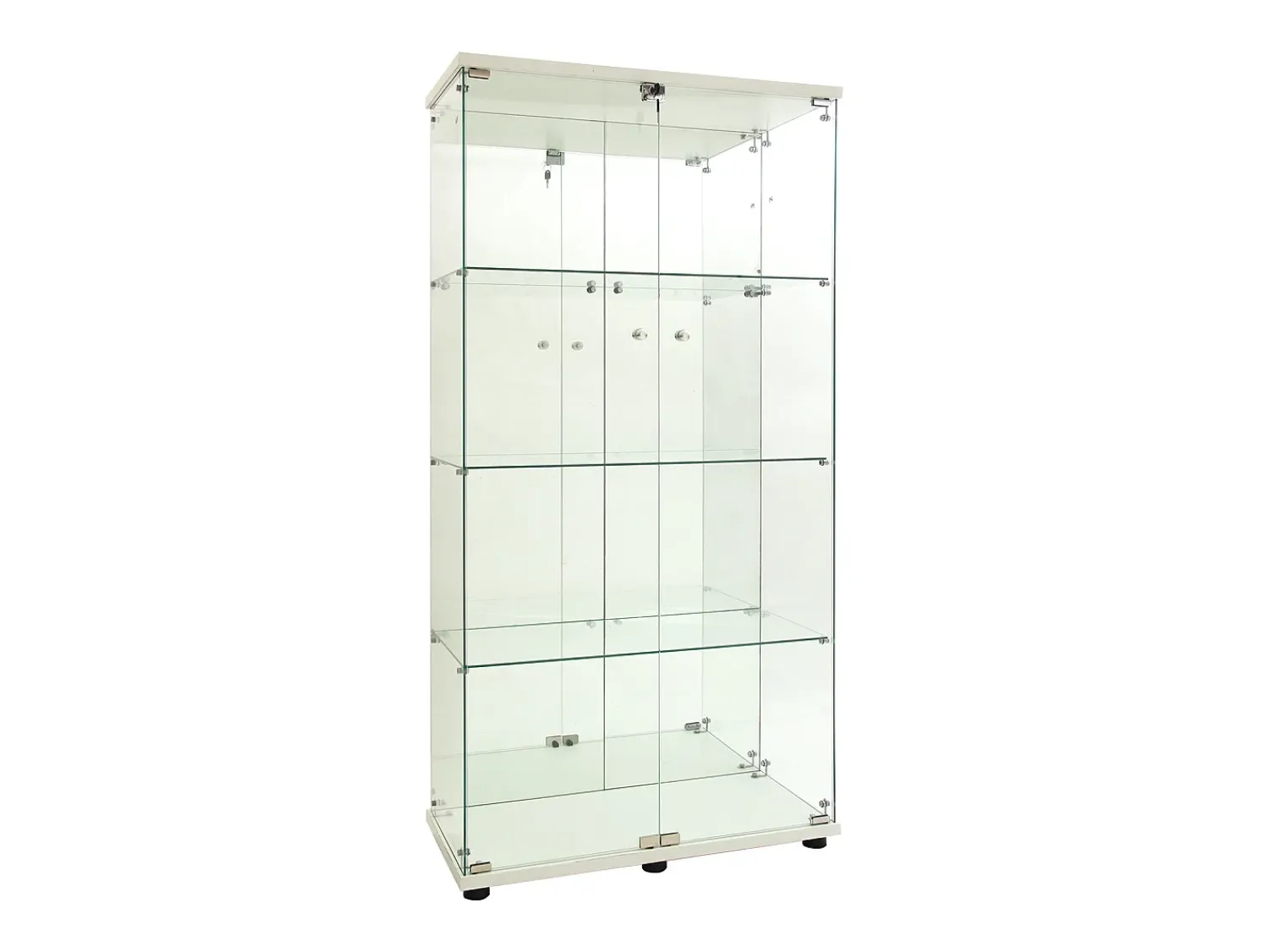 Vitrina| Armário de exposição LED em vidro 4 prateleiras, 80,49 x 36,49 x 163,9 cm, prateleira em vidro com 2 portas, armário de exposição independente, Branco